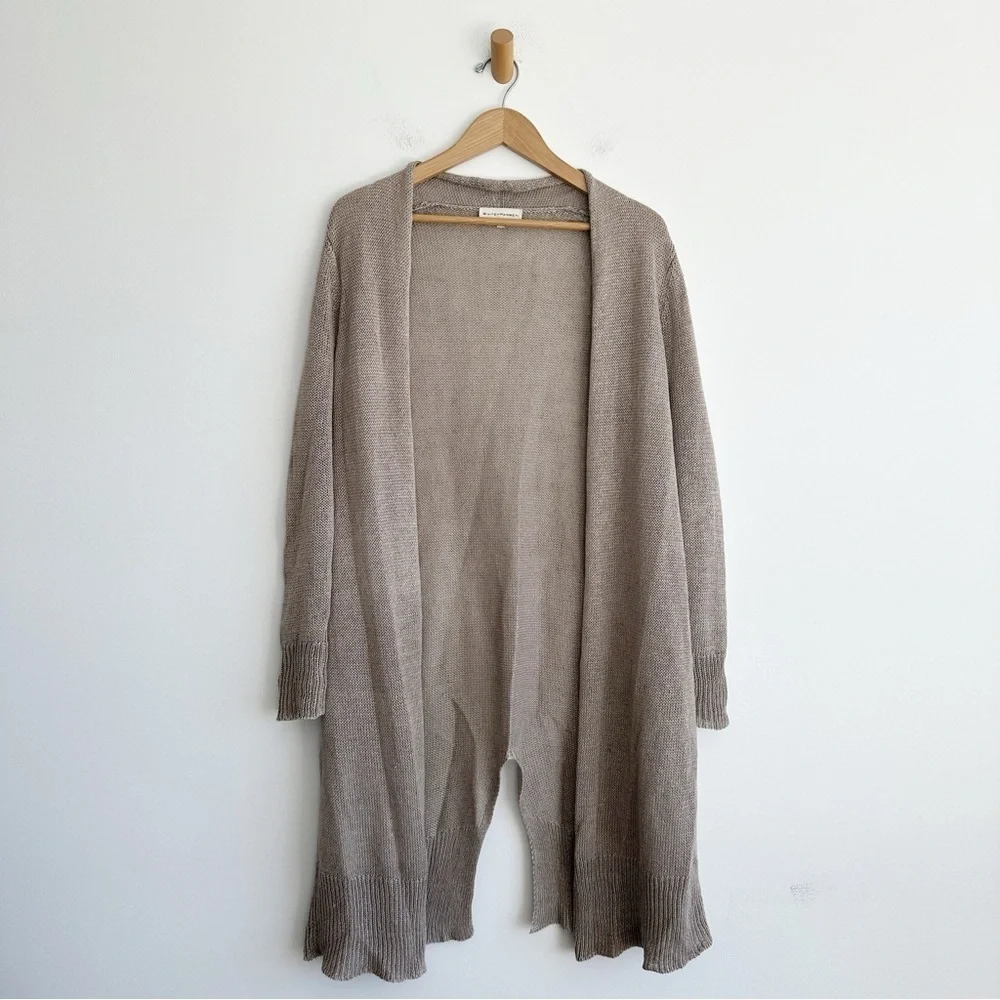 White And Warren Linen Cardigan Sweater Open Front Longline Beige Women’s Small